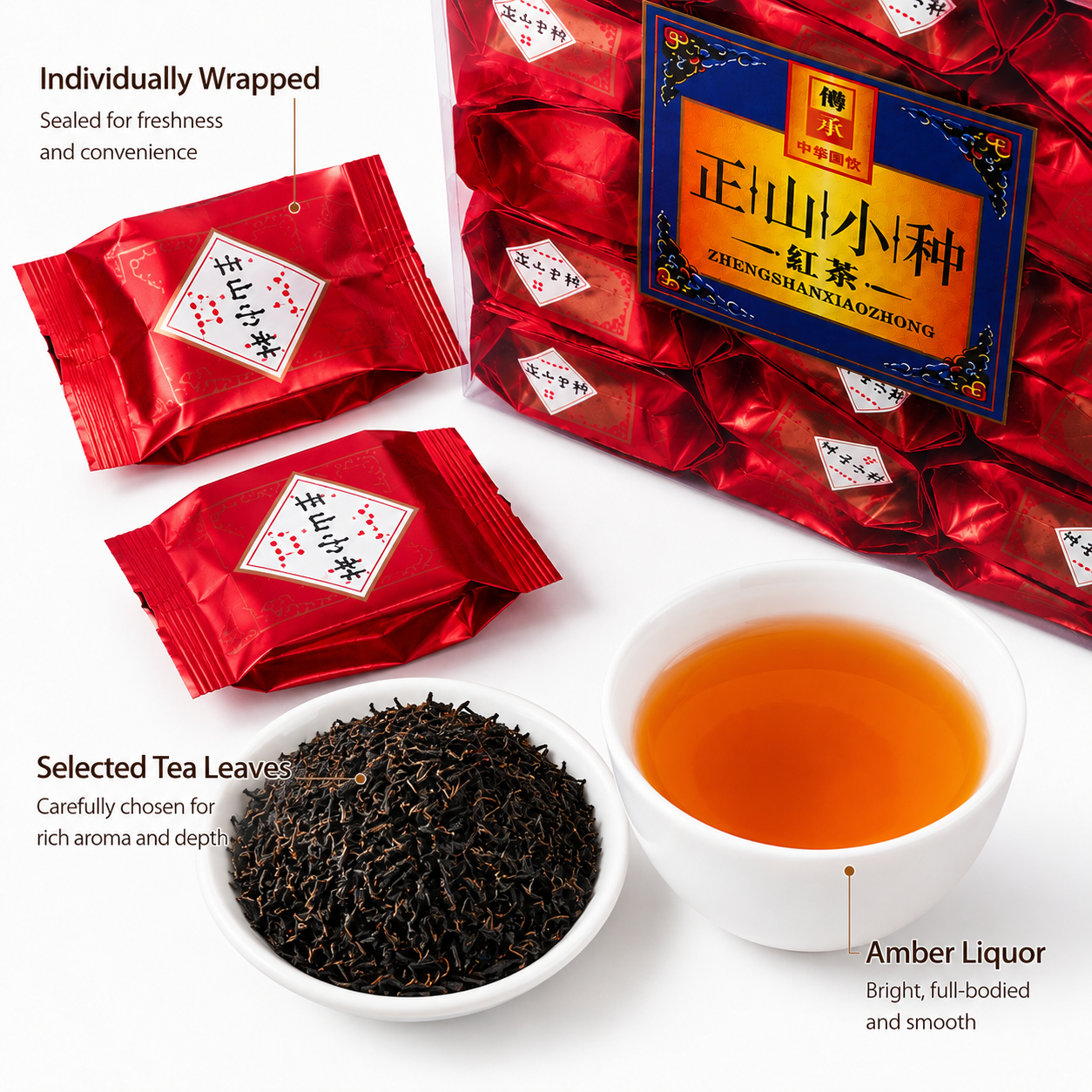 Authentic Lapsang Souchong Black Tea - 5.0 lbs Mega Stock-Up Bulk Pack, 15 Box Set Loose Leaf Packets