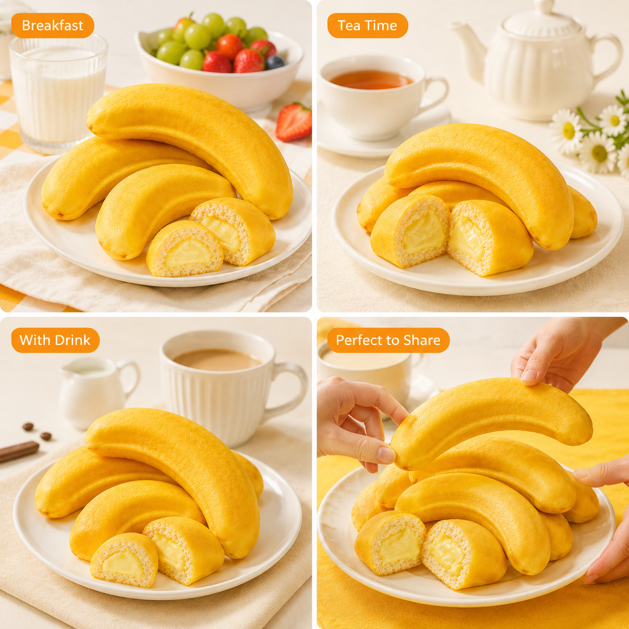 Creative Banana Shaped Custard Cream Cakes - 5.1 lbs Mega Value Stock-Up Bulk Pack, Fluffy Sponge Pastries
