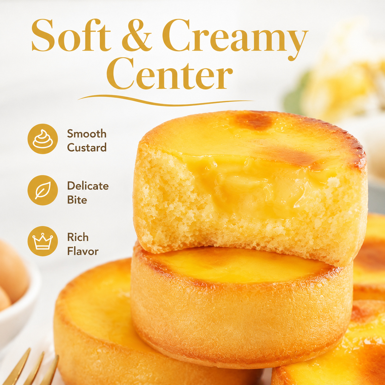 Baked Golden Custard Cream Cakes - 4.9 lbs Mega Stock-Up Bulk Pack, 32 Individually Wrapped Pieces
