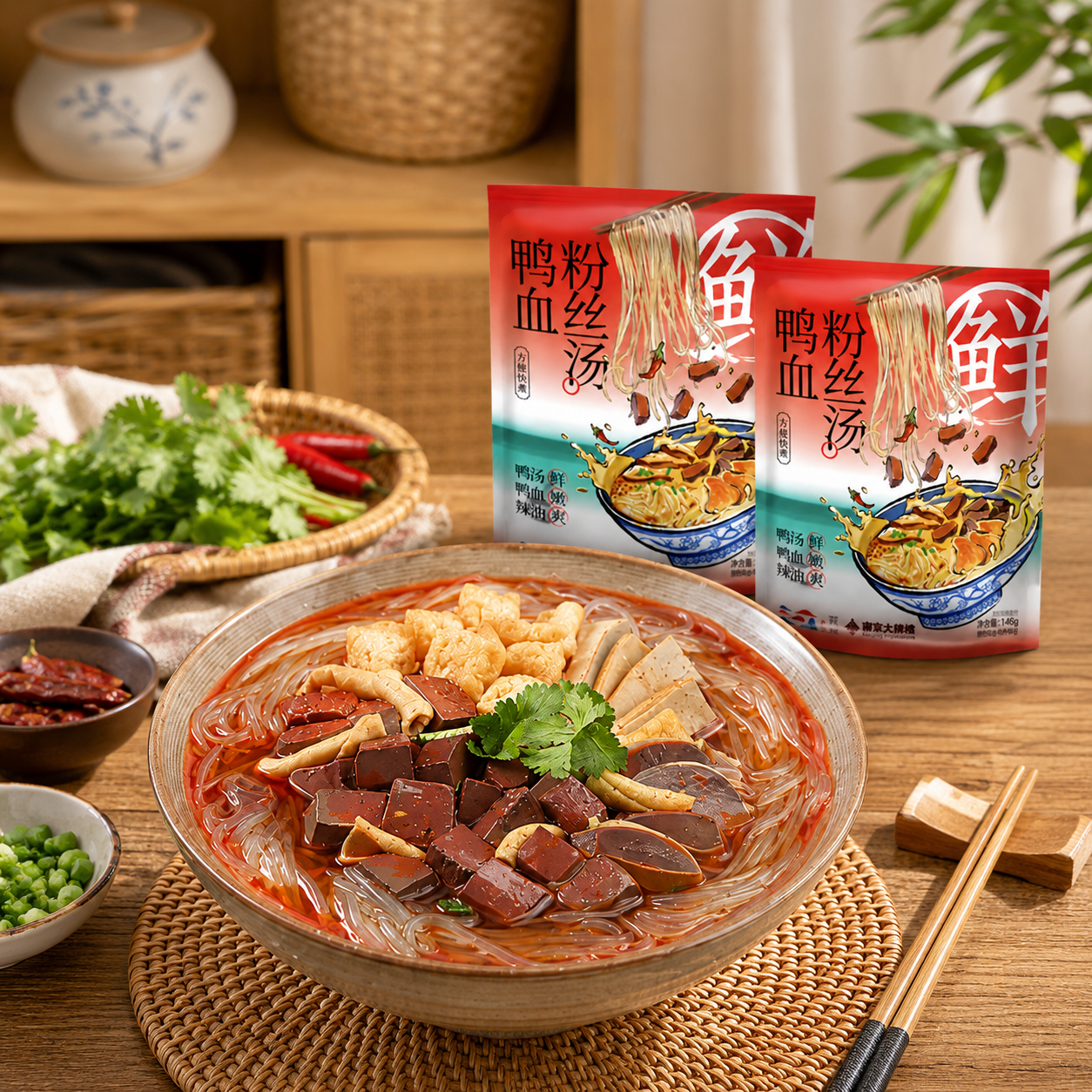 Authentic Duck Blood Vermicelli Soup - 4.6 lbs Mega Stock-Up Bulk Pack, 15 Pack Instant Meal Kits