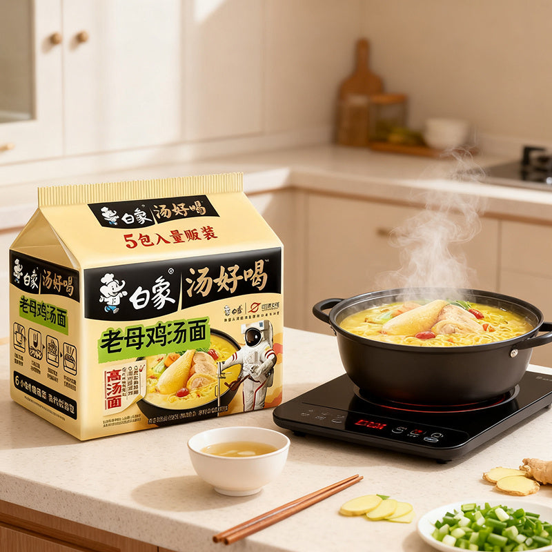 1.21lb（5Packaging）White Elephant Old Mother Chicken Noodle Soup,Christmas Gifts，Christmas Snacks，New Year Snacks，Party Snacks